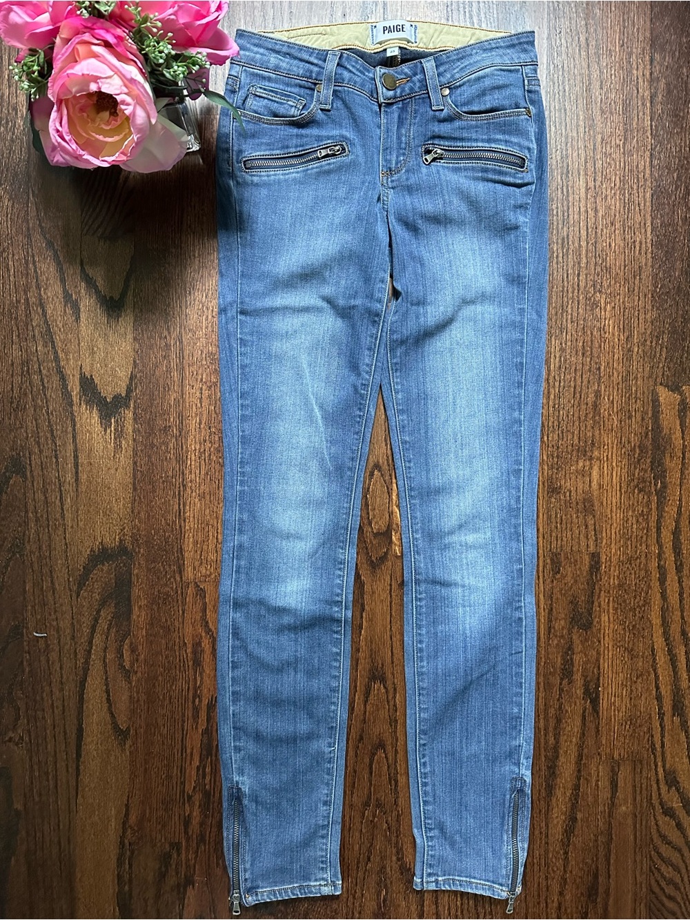 Paige Jane Zip Moto inspired skinny jeans, size 23